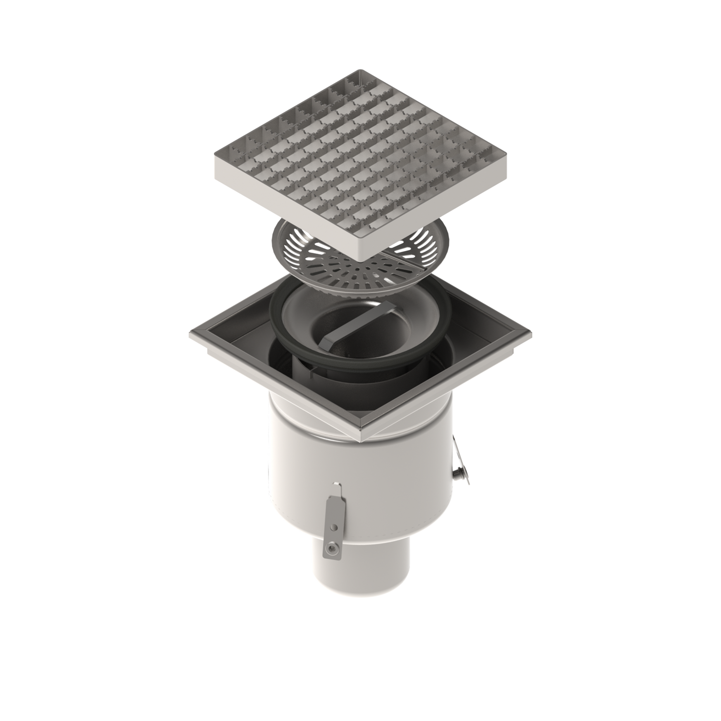 250x250 Stainless steel industrial gully with foul air trap