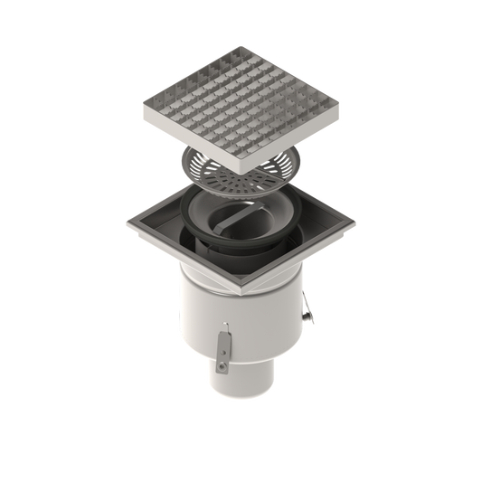 250x250 Stainless steel industrial gully with foul air trap