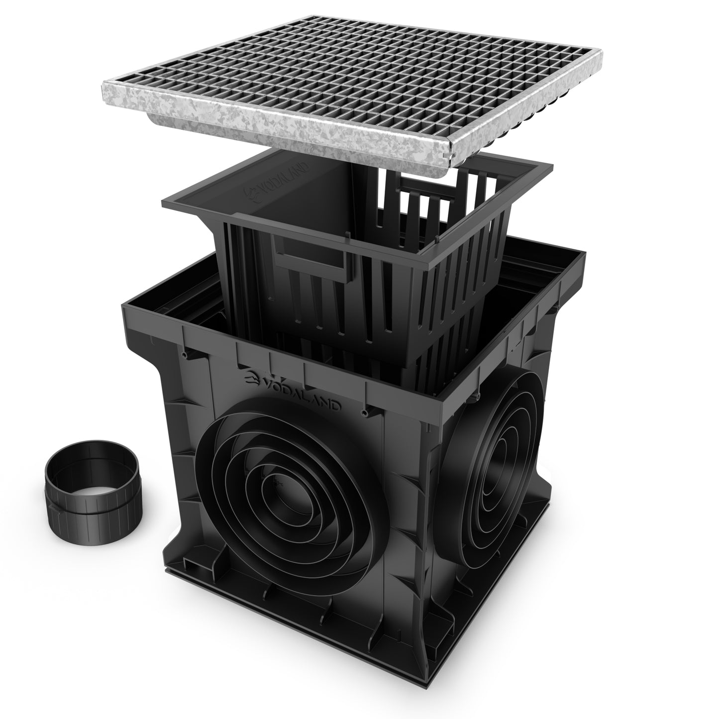400x400 Plastic gully drain with galvanised steel grate A15