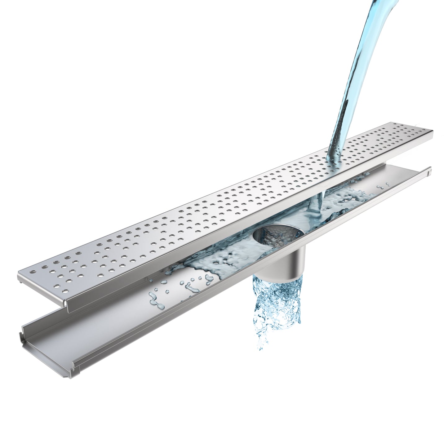 Shallow stainless balcony & patio drain H20mm - water
