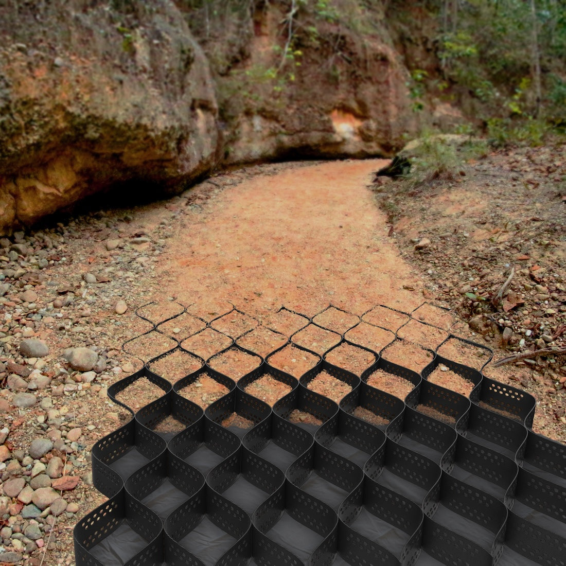 Geocell erosion control grid H100 on a pathway