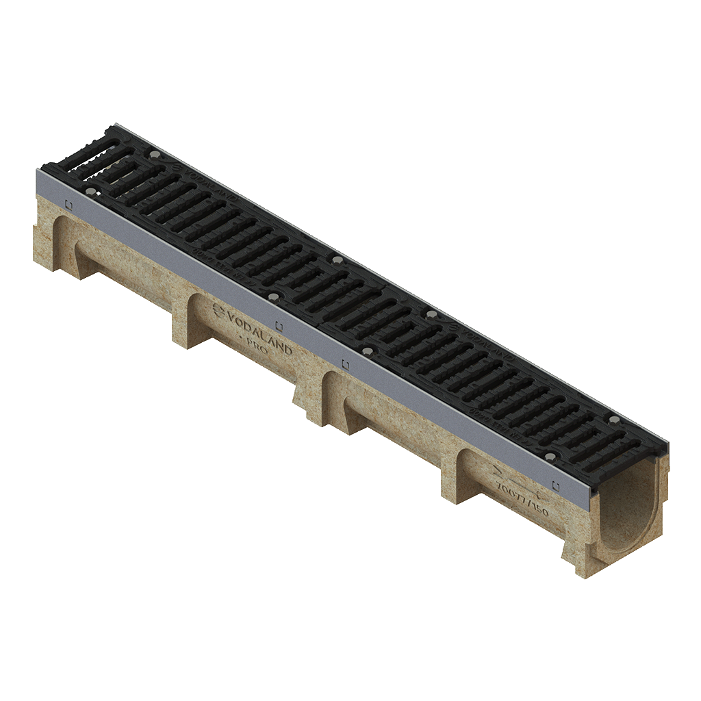 PRO DN100 Polymer concrete channel drain with cast iron grates, D400