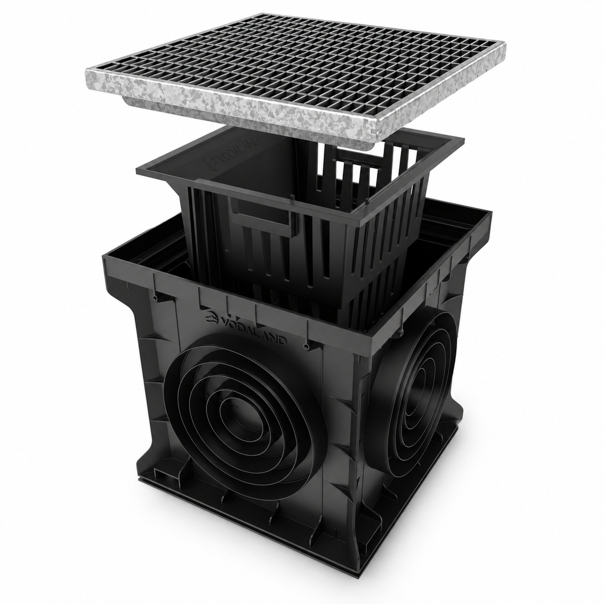 400x400 Plastic gully drain with galvanised steel grate A15