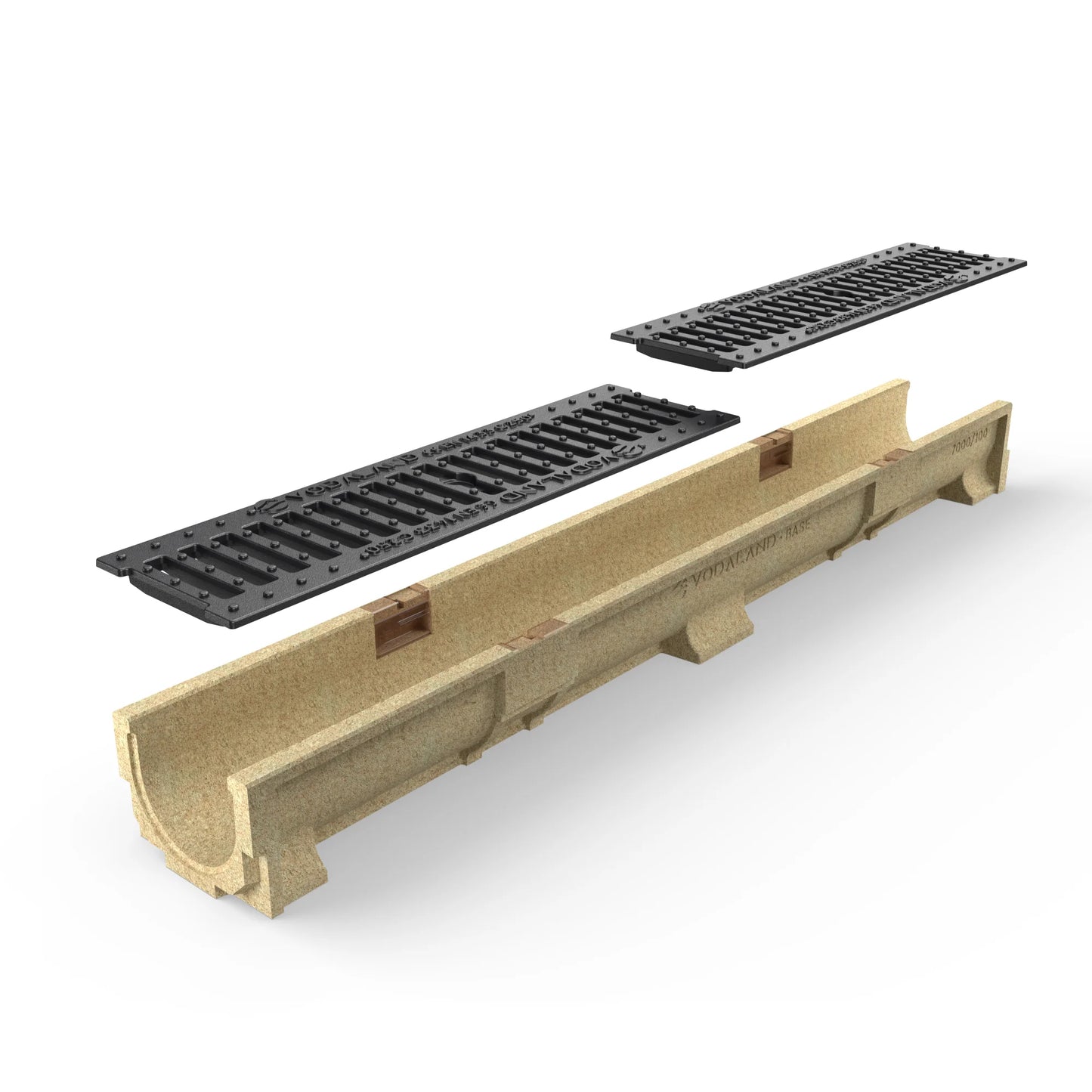 BASE 100PC Polymer concrete channel drain with cast iron grate C250
