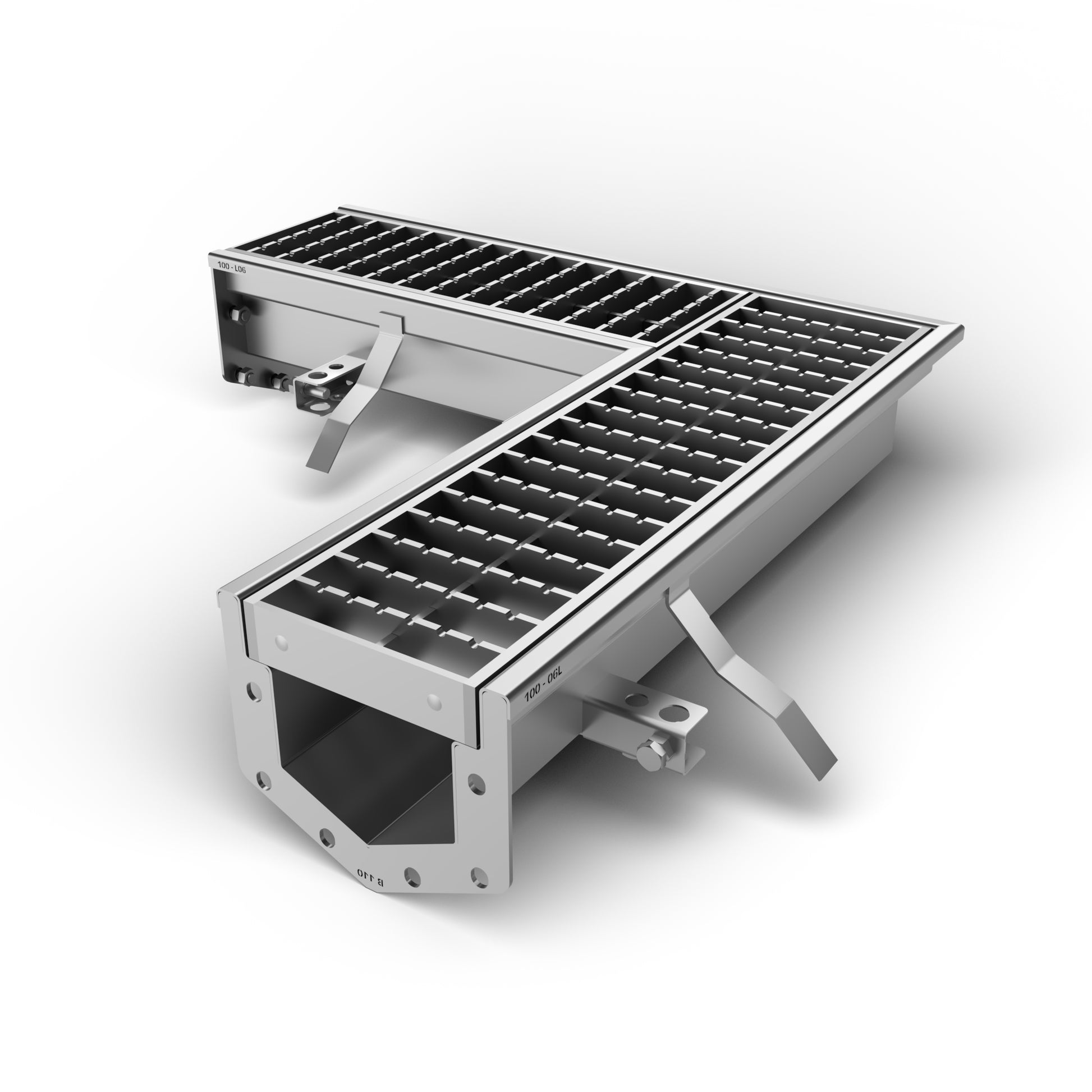 Modular LD100 stainless steel corner channel with slotted grate