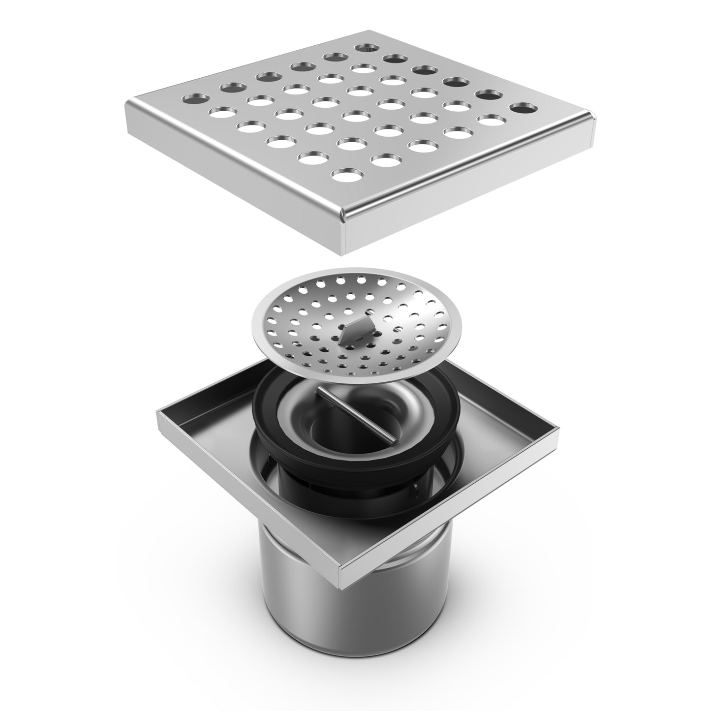 150x150 Stainless steel floor drain gully with perforated grate L15