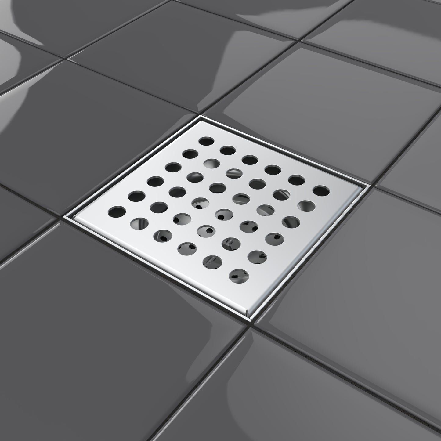 150x150 Stainless steel floor drain gully with perforated grate L15