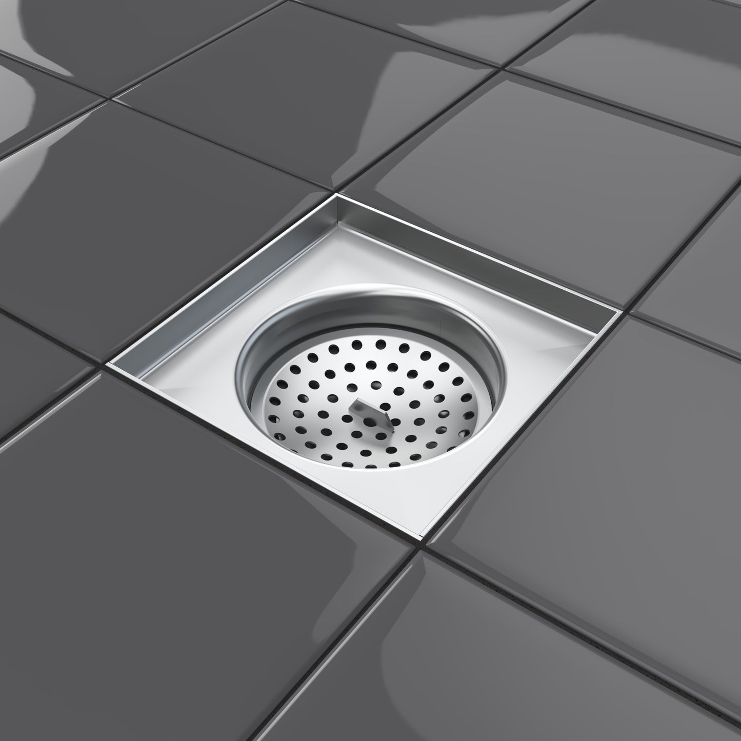 150x150 Stainless steel floor drain gully with perforated grate L15