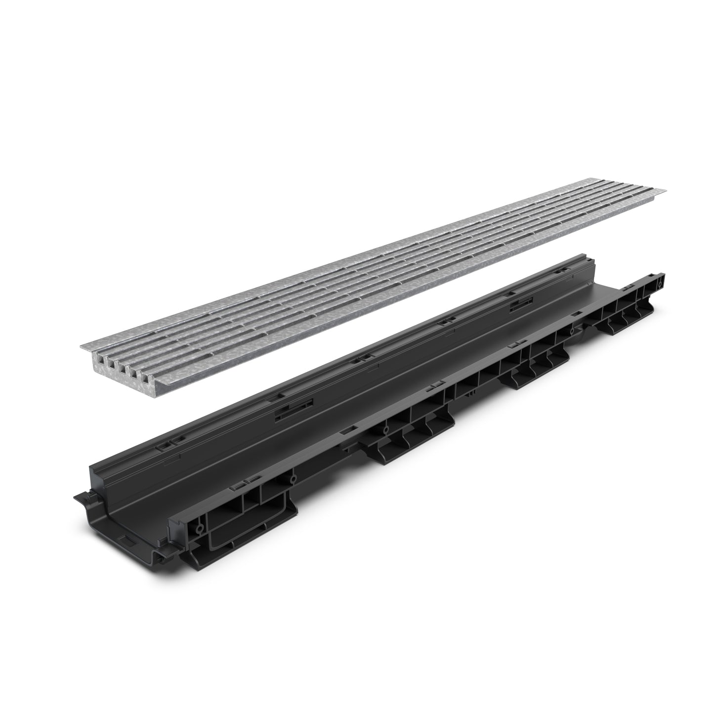 BASE DN100 plastic channel drain, HeelSafe galvanized grate, A15