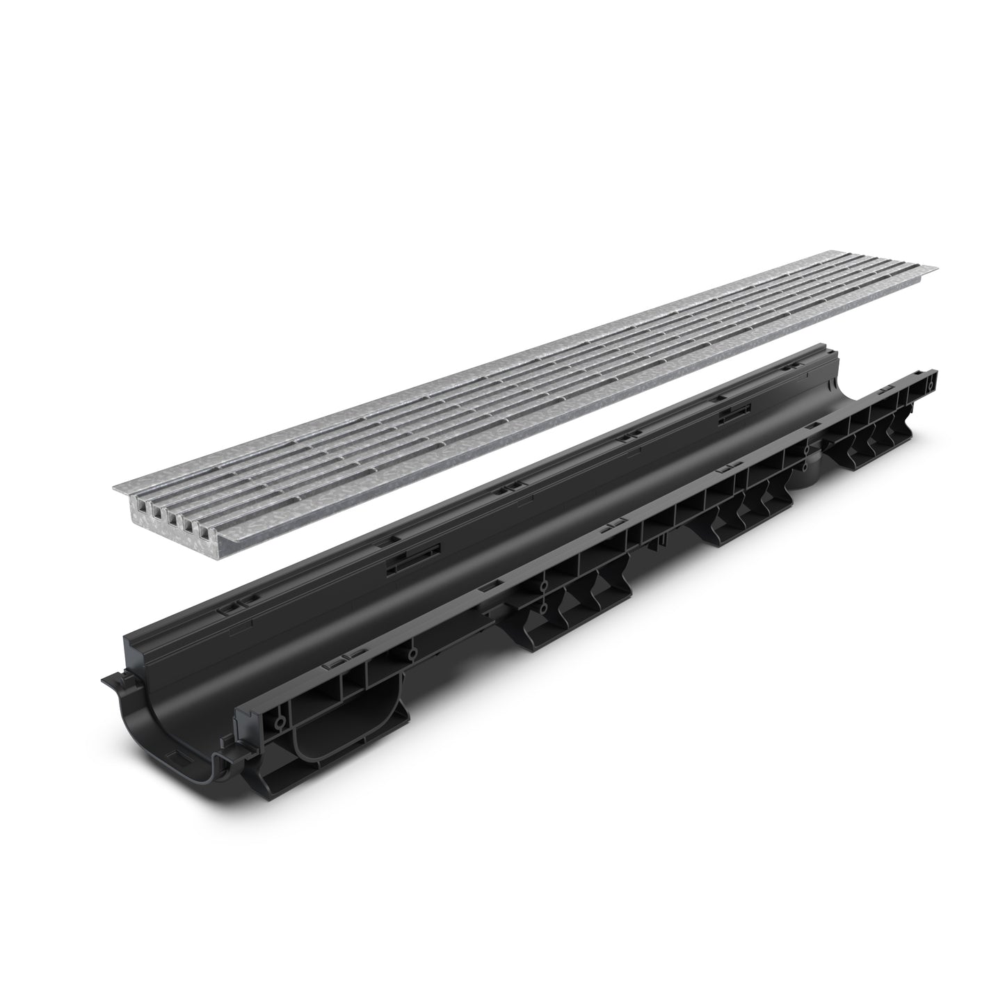 BASE DN100 plastic channel drain, HeelSafe galvanized grate, A15