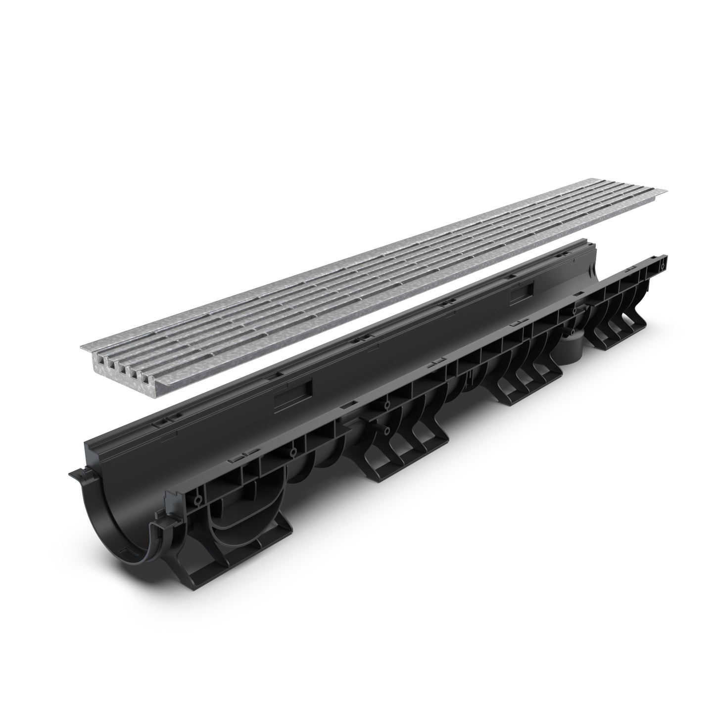 BASE DN100 plastic channel drain, HeelSafe galvanized grate, A15