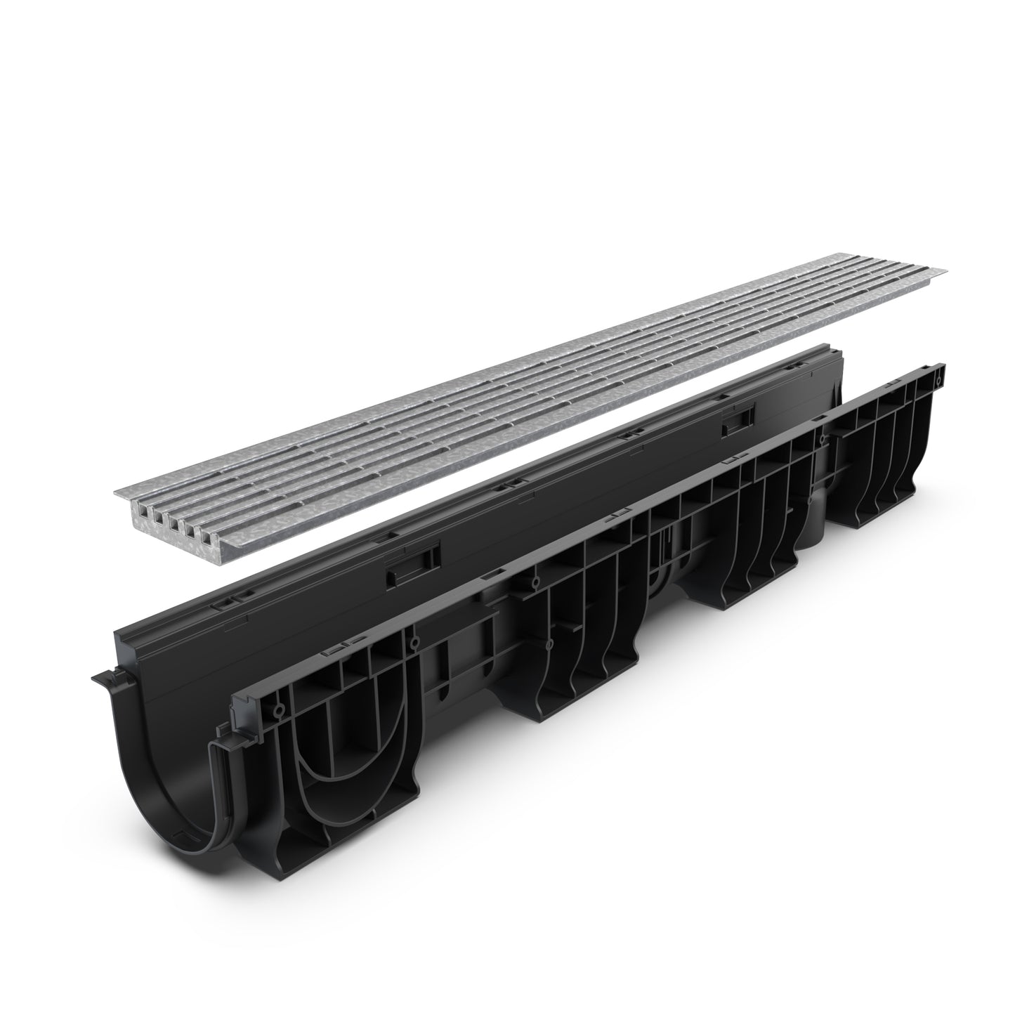 BASE DN100 plastic channel drain, HeelSafe galvanized grate, A15