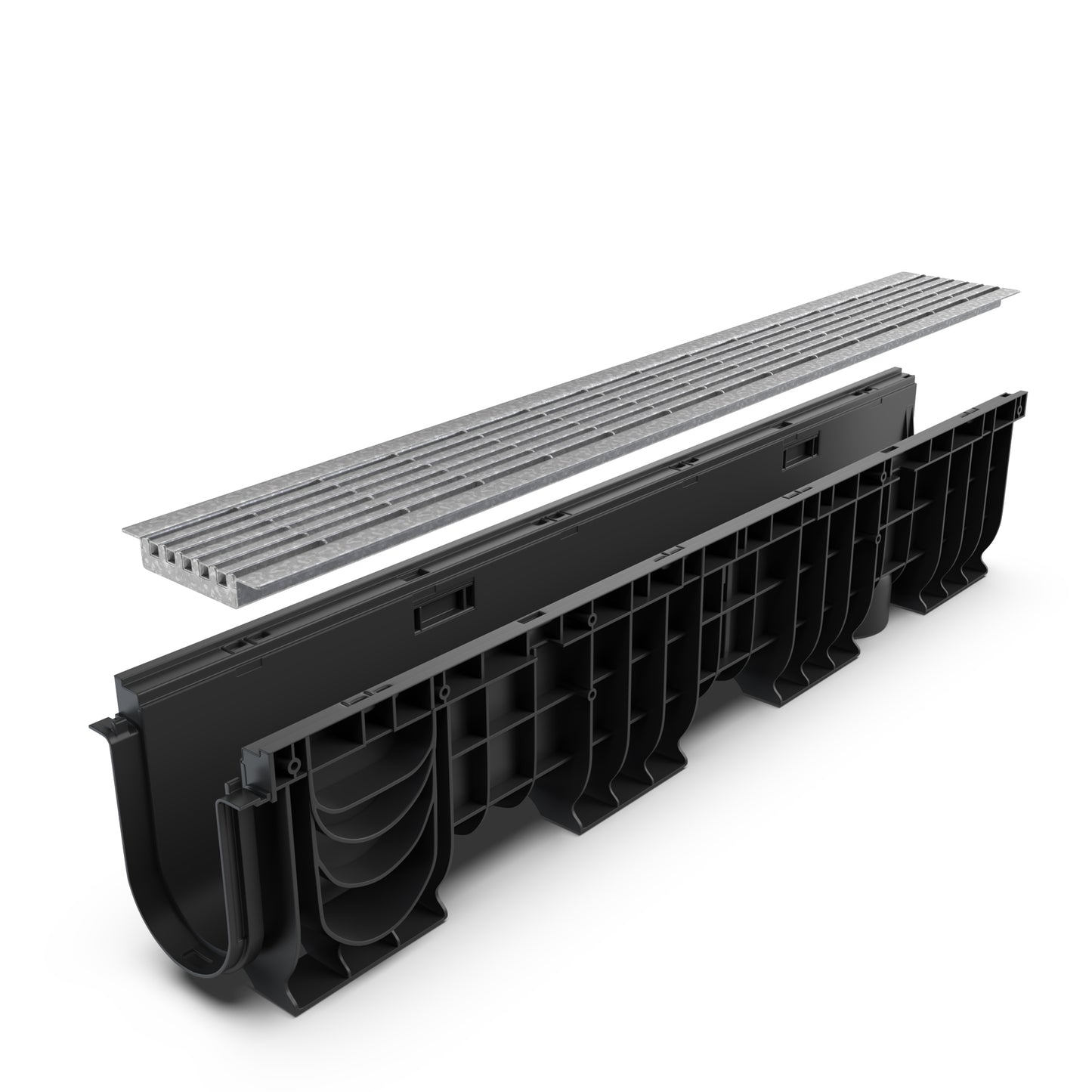 BASE DN100 plastic channel drain, HeelSafe galvanized grate, A15