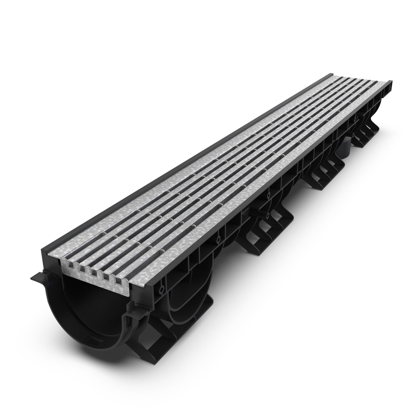 BASE DN100 plastic channel drain, HeelSafe galvanized grate, A15