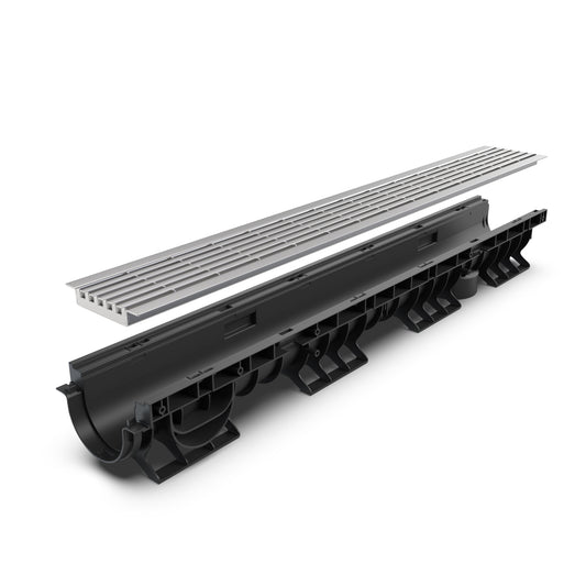 BASE DN100 plastic channel drain, HeelSafe stainless grate, A15