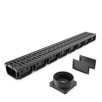 EASY 2 channel drain with plastic grate (Black), A15