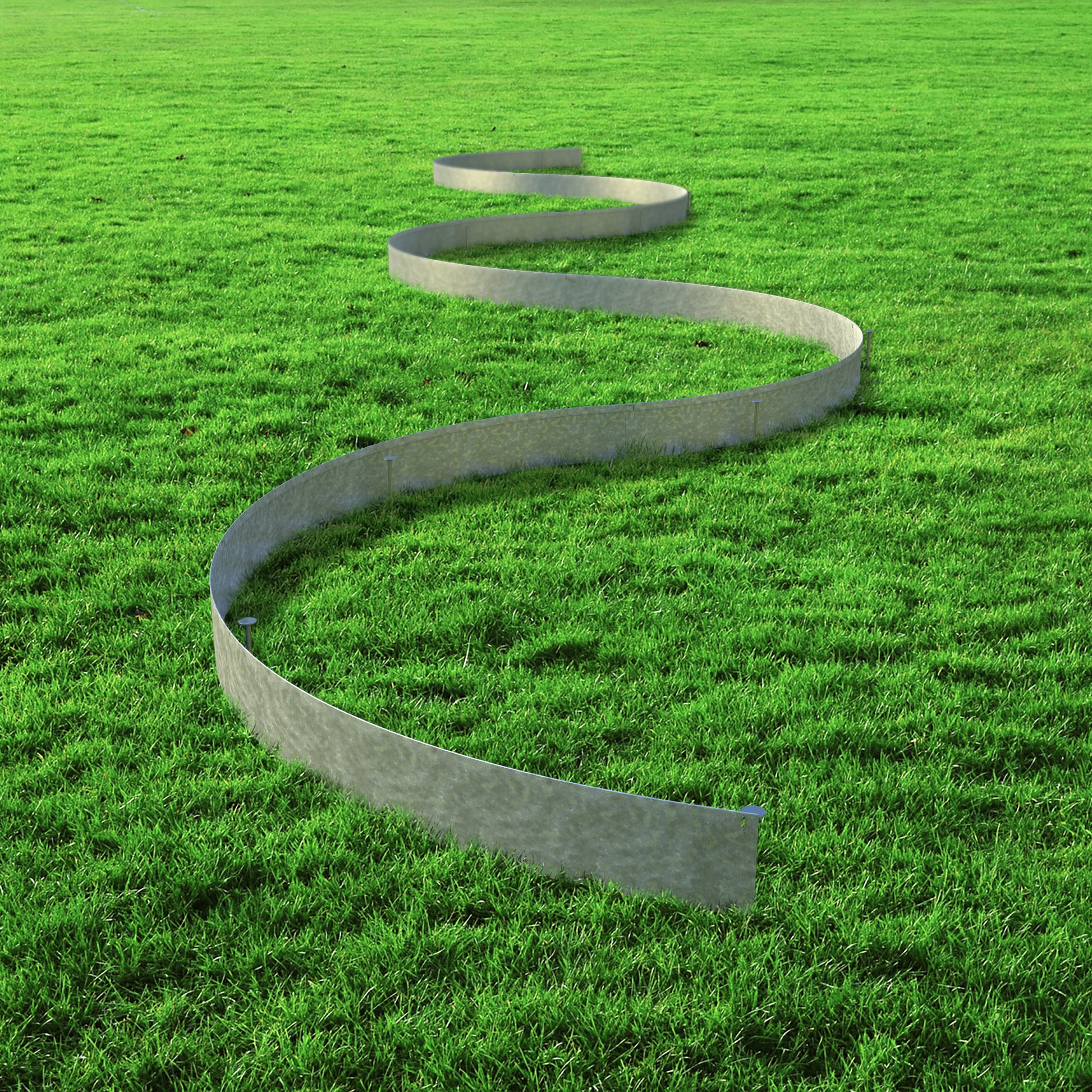 Galvanised Steel Border Edging System in a field of grass