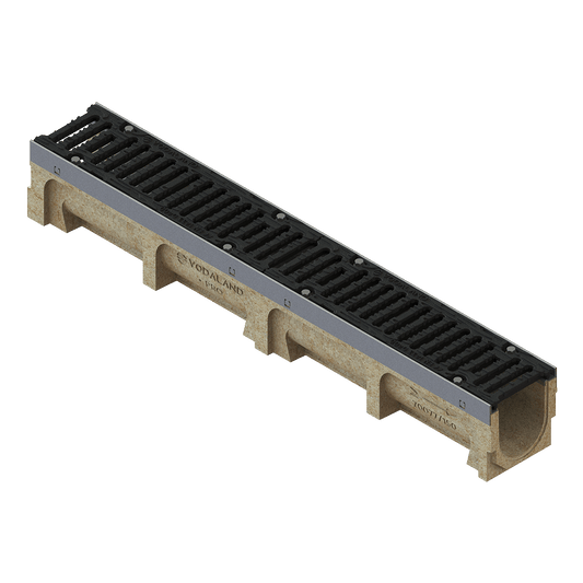 PRO DN100 Polymer concrete channel drain with cast iron grates, D400