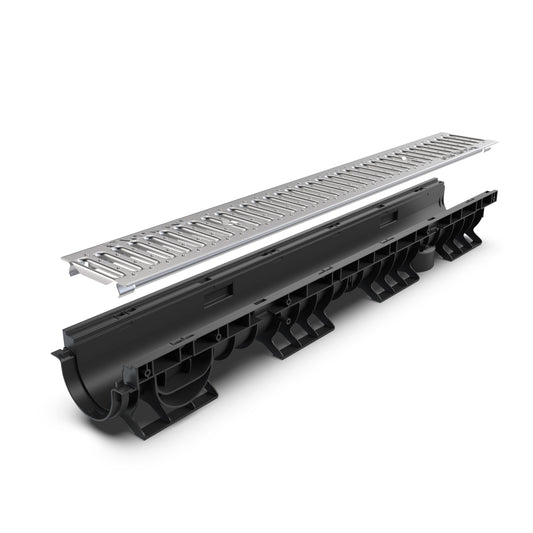 BASE DN100 plastic channel drain, stainless grate, A15