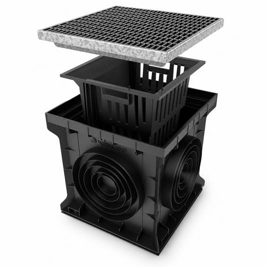 400x400 Plastic gully drain with galvanised steel grate A15